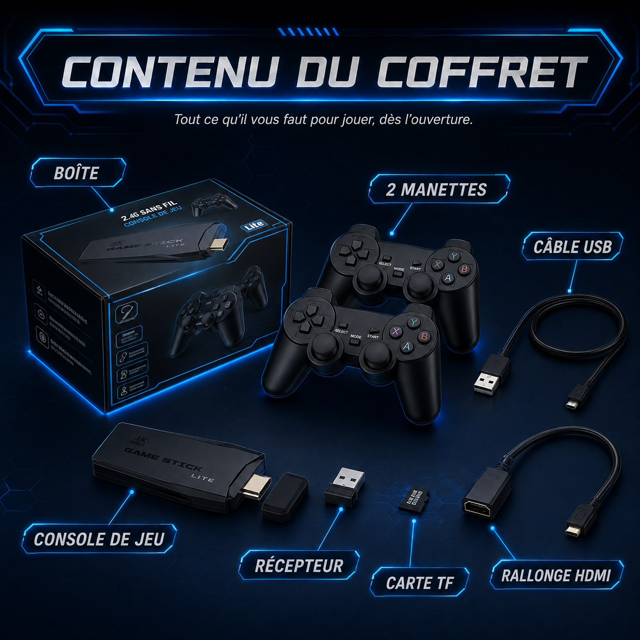 Console Rétro TV Sans Fil - 2 Manettes - HDMI 4K - 64 Go