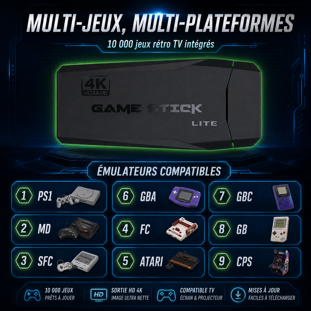 Console Rétro TV Sans Fil - 2 Manettes - HDMI 4K - 64 Go
