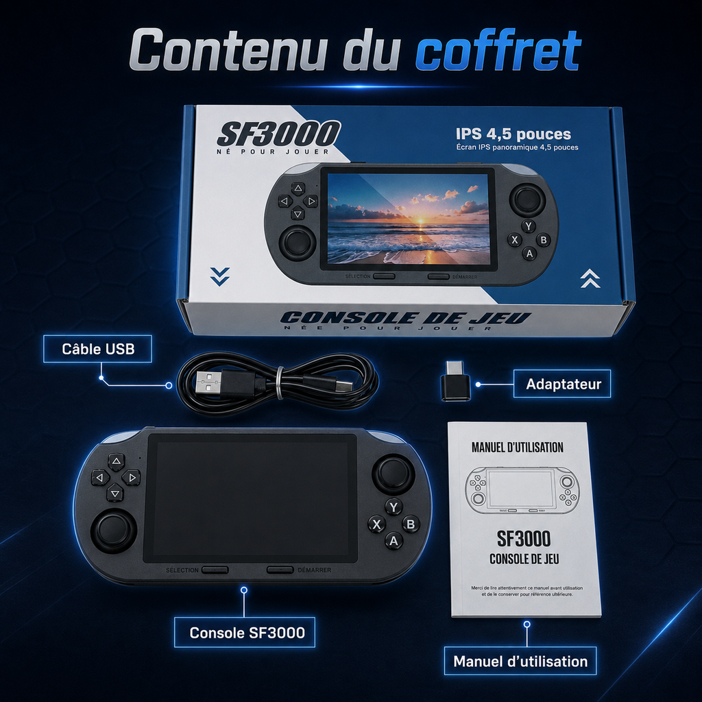 Console Rétro Portable SF3000 - Écran 4,5'' - 64 Go