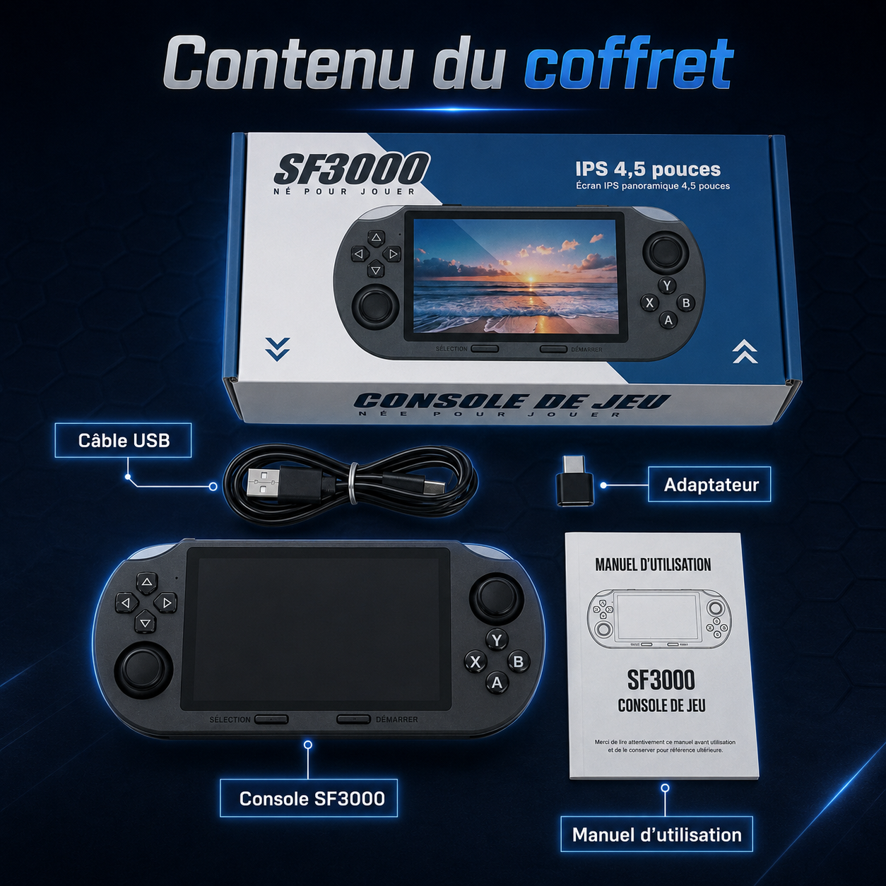 Console Rétro Portable SF3000 - Écran 4,5'' - 64 Go