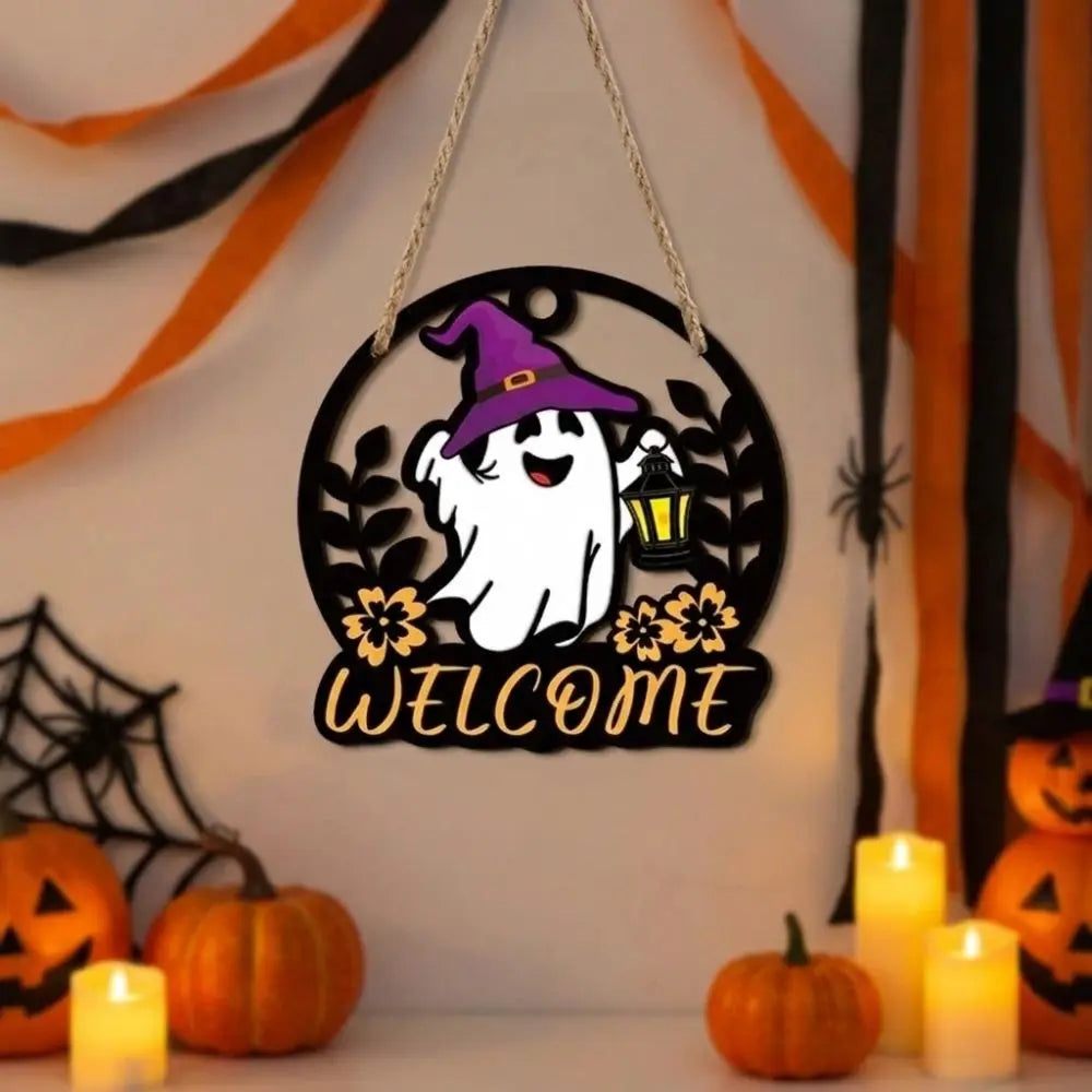 Plaque de Bienvenue Fantôme - Décoration Murale Halloween